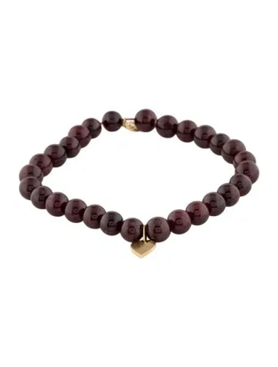 Pre-owned Sydney Evan 14k Garnet Mini Heart Bead Charm Bracelet, 6.5", 6.5" In Multi
