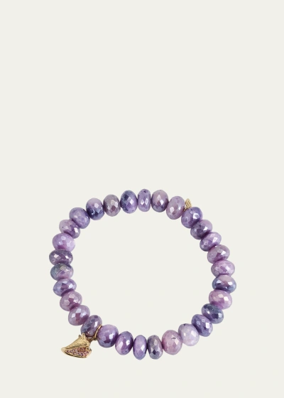 Sydney Evan 14k Gold And Sapphire Conch Shell On Moonstone Bracelet In Purple Multi
