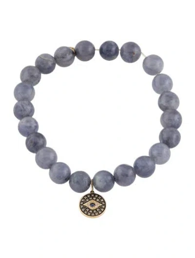 Pre-owned Sydney Evan 14k Iolite, Diamond & Sapphire Evil Eye Beaded Bracelet, 6.5" In Multicolor