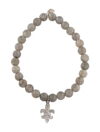 Pre-owned Sydney Evan 14k Labradorite & Diamond Fleur De Lis Charm Bracelet, 6" In Multicolor