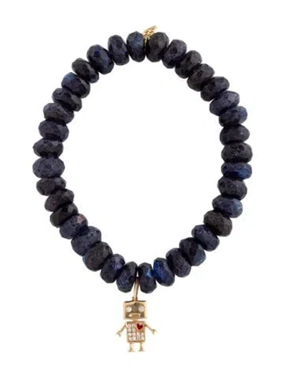Pre-owned Sydney Evan 14k Labradorite, Diamond & Enamel Charm Beaded Bracelet, 6" In Red