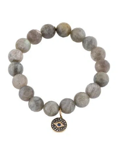 Pre-owned Sydney Evan 14k Labradorite, Sapphire & Diamond Evil Eye Beaded Bracelet, 6" In Multi
