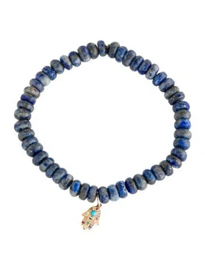 Pre-owned Sydney Evan 14k Lapis Lazuli Rainbow Hamsa Charm Bracelet, 7", 7" In Multi