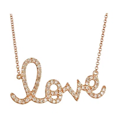 Pre-owned Sydney Evan 14k Large Rose Gold And Diamond Love Script Necklace In Red