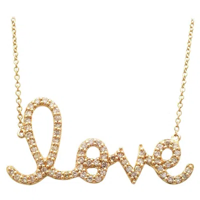 Pre-owned Sydney Evan 14k Large Yellow Gold And Diamond Love Script Necklace