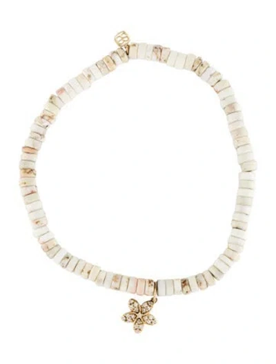Pre-owned Sydney Evan 14k Magnesite & Diamond Flower Beaded, 6.25" In Multi