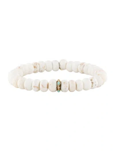 Pre-owned Sydney Evan 14k Magnesite, Turquoise & Diamond Bead Bracelet, 6.5" In Multicolor