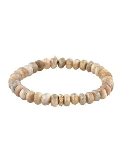 Pre-owned Sydney Evan 14k Moonstone & Diamond Bead Bracelet, 6" In Multicolor