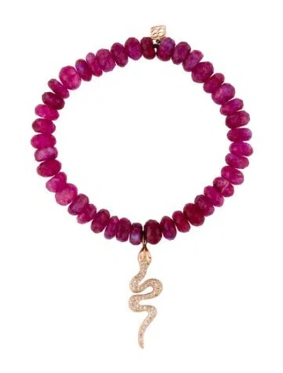 Pre-owned Sydney Evan 14k Moonstone & Diamond Snake Charm Beaded Bracelet, 6" In Multicolor