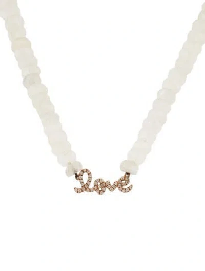 Pre-owned Sydney Evan 14k Moonstone Labradorite & Diamond 'love' Pendant, 16" In Multicolor