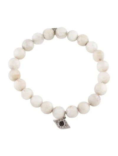 Pre-owned Sydney Evan 14k Moonstone Labradorite, Sapphire & Diamond Evil Eye Bead Bracelet, 6.5" In Multicolor