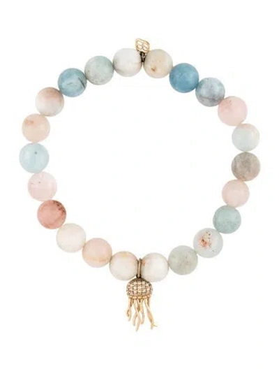Pre-owned Sydney Evan 14k Multistone & Diamond Jellyfish Beaded Bracelet, 6"