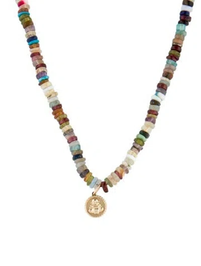 Pre-owned Sydney Evan 14k Multistone Buddha Love Token Bead Necklace, 18"