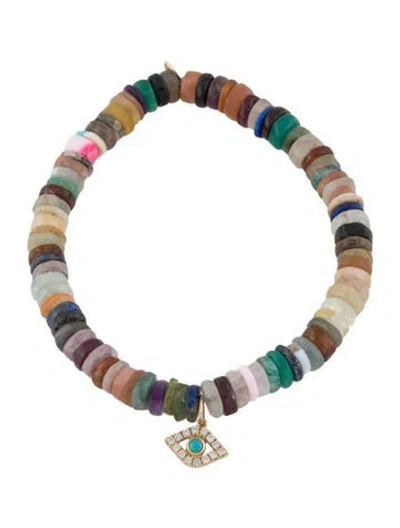 Pre-owned Sydney Evan 14k Multistone Evil Eye Rainbow Heishi Bead Bracelet, 6"