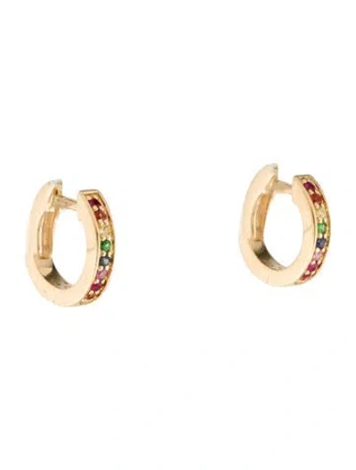 Pre-owned Sydney Evan 14k Multi-stone Rainbow Huggie Hoop Earrings