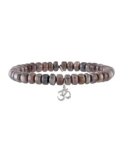 Pre-owned Sydney Evan 14k Mystic Mauve Moonstone & Diamond Charm Bead Bracelet, 6.5" In Multicolor