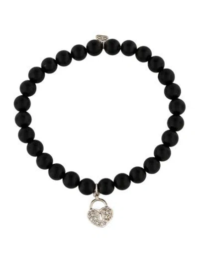 Pre-owned Sydney Evan 14k Onyx & Diamond Heart Charm Bracelet, 6" In Multi