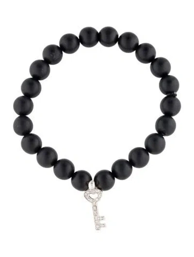 Pre-owned Sydney Evan 14k Onyx & Diamond Key Charm Beaded Bracelet, 6.25" In Multi