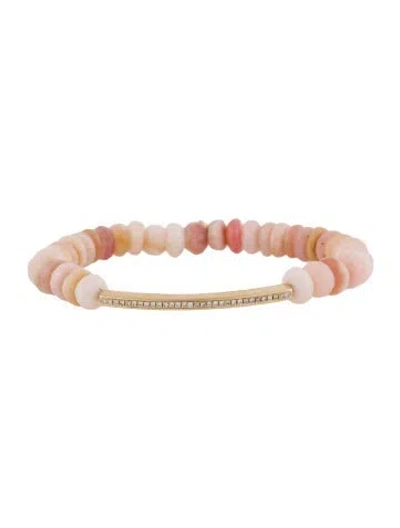Pre-owned Sydney Evan 14k Opal & Diamond Bar Beaded Bracelet, 6.25" In Multi