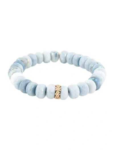 Pre-owned Sydney Evan 14k Opal & Diamond Daisy Bead Bracelet, 5.75" In Multicolor