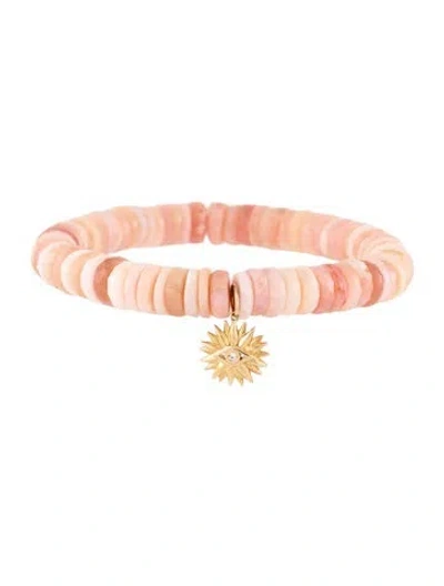 Pre-owned Sydney Evan 14k Opal & Diamond Evil Eye Wheel Bead Bracelet, 6.25" In Multicolor