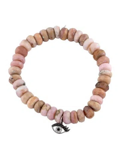Pre-owned Sydney Evan 14k Opal & Diamond Eyelash Charm Beaded Bracelet, 6.25" In Multicolor