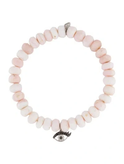 Pre-owned Sydney Evan 14k Opal & Diamond Eyelash Charm Beaded Bracelet, 8" In Multicolor