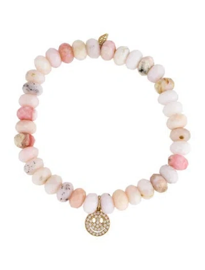 Pre-owned Sydney Evan 14k Opal & Diamond Happy Face Bead Charm Bracelet, 6.25" In Multi
