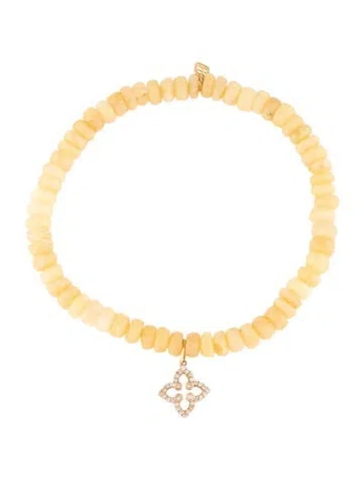 Pre-owned Sydney Evan 14k Opal & Diamond Moroccan Flower Charm Bracelet, 6.25" In Multicolor