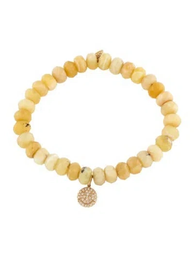 Pre-owned Sydney Evan 14k Opal & Diamond Pave Happy Face Charm Beaded Bracelet, 6.5" In Multicolor