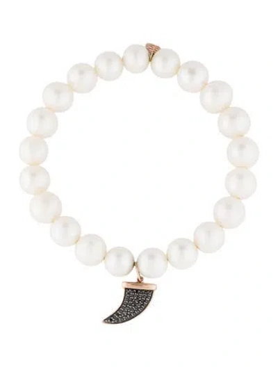 Pre-owned Sydney Evan 14k Pearl & Diamond Beaded Charm Bracelet, 6.25" In Multi