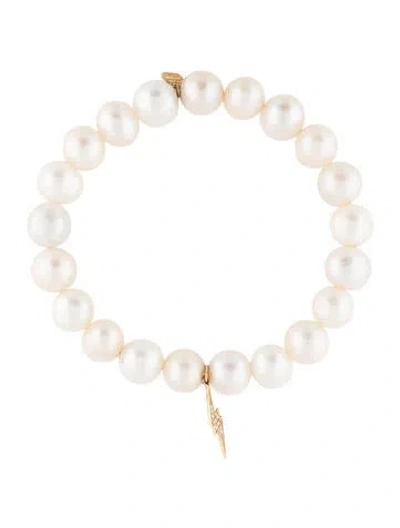 Pre-owned Sydney Evan 14k Pearl & Diamond Lightning Bolt Bead Strand Bracelet, 6.5" In Multi
