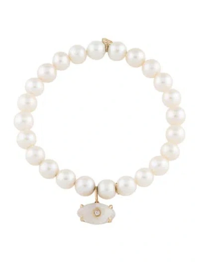 Pre-owned Sydney Evan 14k Pearl, Moonstone Labradorite & Diamond Bead Bracelet, 5.75" In Multi