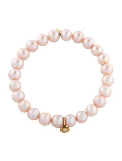 Pre-owned Sydney Evan 14k Pearl, Opal & Diamond Evil Eye Charm Bead Bracelet, 6.25" In Multi