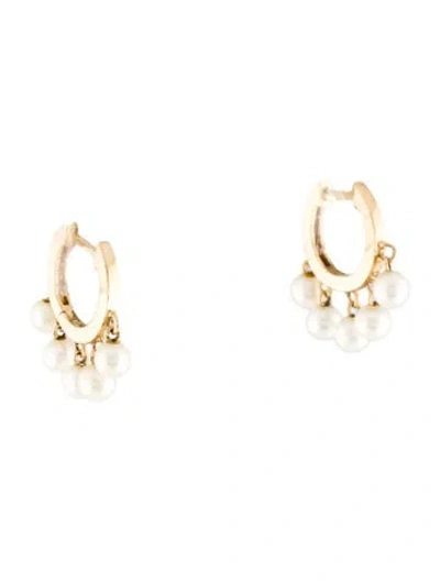 Pre-owned Sydney Evan 14k Pearl Tassel Huggie Hoop Earrings In Multi