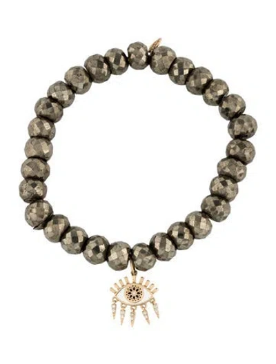 Pre-owned Sydney Evan 14k Pyrite & Diamond Enamel Evil Eye Charm Bead Bracelet, 6.25" In White