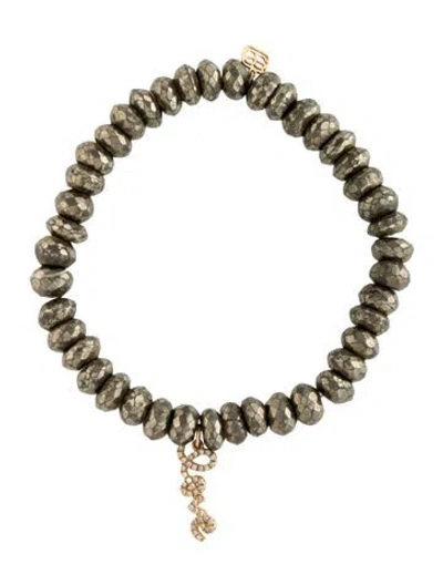 Pre-owned Sydney Evan 14k Pyrite & Diamond "love" Charm Bead Bracelet, 6" In Multicolor