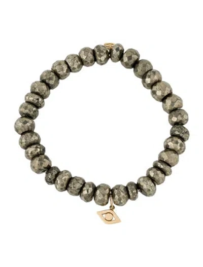 Pre-owned Sydney Evan 14k Pyrite Evil Eye Bead Bracelet, 6.25" In Multi