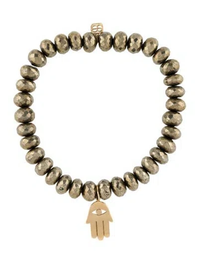 Pre-owned Sydney Evan 14k Pyrite Hamsa Charm Beaded Bracelet, 6.25" In Multi