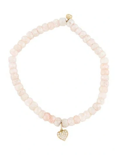 Pre-owned Sydney Evan 14k Quartz & Diamond Heart Bead Bracelet, 5.75" In Multi