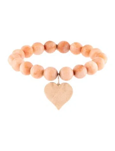 Pre-owned Sydney Evan 14k Quartzite Bead Heart Charm Bracelet, 6.5" In Multicolor