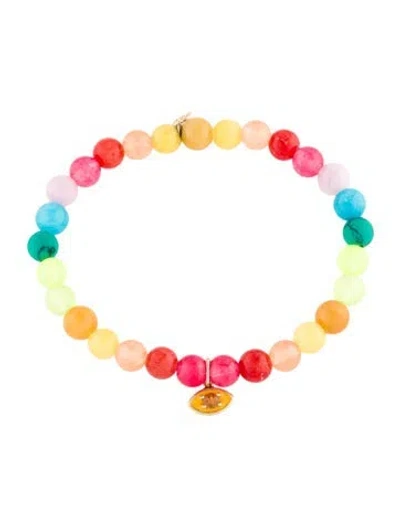 Pre-owned Sydney Evan 14k Rainbow Medium Bead Eye Charm Bracelet, 6.25", 6.25" In Multi