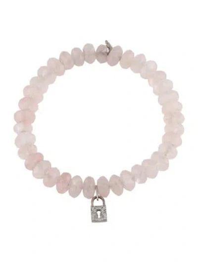 Pre-owned Sydney Evan 14k Rose Quartz & Diamond Keyhole Charm Bead Bracelet, 6.25" In Multicolor