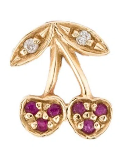 Pre-owned Sydney Evan 14k Ruby & Diamond Cherry Single Stud Earring In Multi