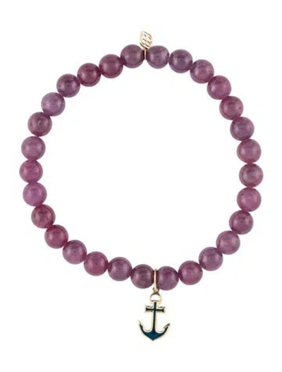 Pre-owned Sydney Evan 14k Ruby & Enamel Bead Bracelet, 6.25" In Multicolor