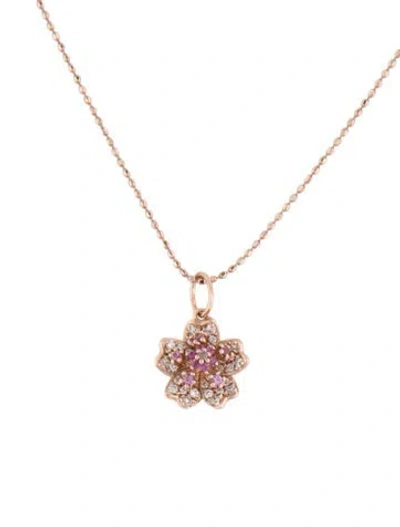 Pre-owned Sydney Evan 14k Sapphire & Diamond Sakura Pendant Necklace, 16" In Multicolor