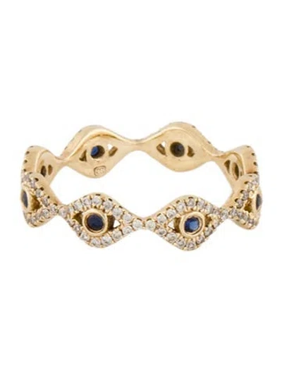 Pre-owned Sydney Evan 14k Sapphire & Diamond Small Bezel Evil Eye Ring In Multi