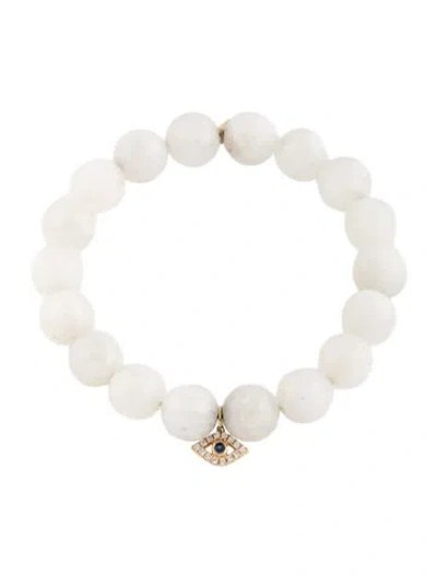 Pre-owned Sydney Evan 14k Sapphire, Moonstone Labradorite & Diamond Evil Eye Bead Bracelet, 6.5" In Multicolor