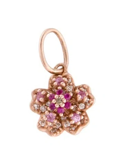 Pre-owned Sydney Evan 14k Sapphire, Ruby & Diamond Sakura Charm Pendant In Multi