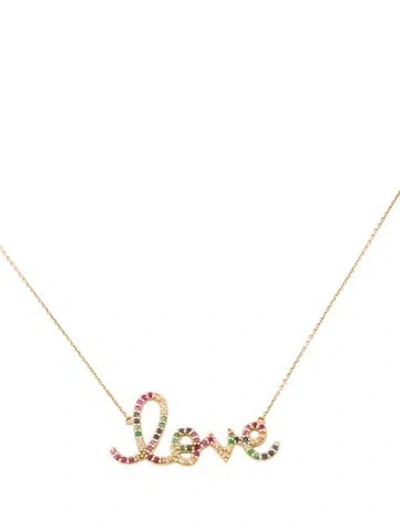 Pre-owned Sydney Evan 14k Sapphire, Ruby & Emerald 'love' Pendant Necklace, 18" In Multi